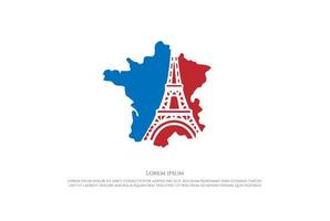 Mapa de Francia con la torre Eiffel de París para vector de diseño de logotipo de viaje