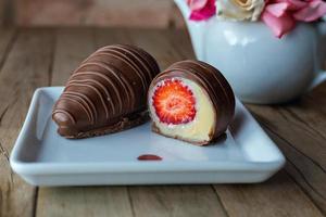 cream with strawberry and chocolate photo