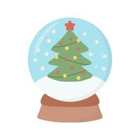 Christmas globe glass with tree and snowflakes in winter. Colored flat vector illustration isolated on white background.