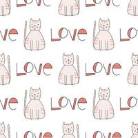 Seamless pattern cute funny cats. Endless background for printing. Hand-drawn childish flat vector illustration in doodle style.