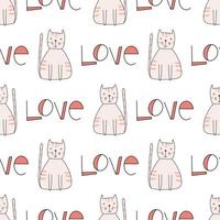 Seamless pattern cute funny cats. Endless background for printing. Hand-drawn childish flat vector illustration in doodle style.