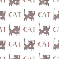 Seamless pattern cute funny cats. Endless background for printing. Hand-drawn childish flat vector illustration in doodle style.