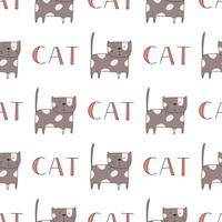 Seamless pattern cute funny cats. Endless background for printing. Hand-drawn childish flat vector illustration in doodle style.