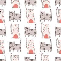 Seamless pattern cute funny cats. Endless background for printing. Hand-drawn childish flat vector illustration in doodle style.
