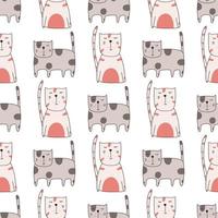 Seamless pattern cute funny cats. Endless background for printing. Hand-drawn childish flat vector illustration in doodle style.