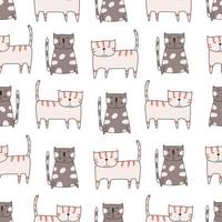 Seamless pattern cute funny cats. Endless background for printing. Hand-drawn childish flat vector illustration in doodle style.