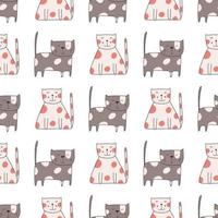Seamless pattern cute funny cats. Endless background for printing. Hand-drawn childish flat vector illustration in doodle style.