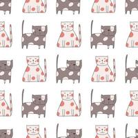 Seamless pattern cute funny cats. Endless background for printing. Hand-drawn childish flat vector illustration in doodle style.