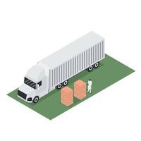 Isometric design of trailer container with shipment of export pallet vector