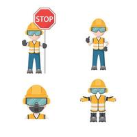 Person design with his personal protection equipment with industrial safety stop icon vector