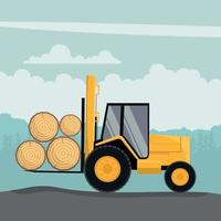 All-terrain forklift design loading tree trunks vector