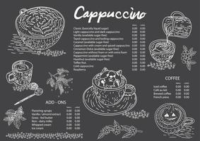 Plantilla de diseño de menú de café capuchino. vector