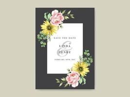 Elegant sunflower and rose watercolor wedding invitation template vector