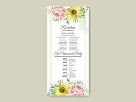 Elegant sunflower and rose watercolor wedding invitation template vector
