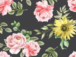 Elegant sunflower and rose watercolor seamless pattern vector