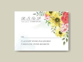 Elegant sunflower and rose watercolor wedding invitation template vector