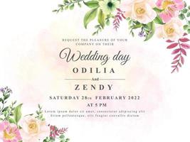 beautiful flower and leaves watercolor wedding invitation template vector