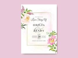 beautiful flower and leaves watercolor wedding invitation template vector