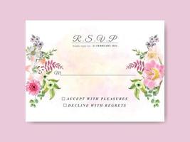 beautiful flower and leaves watercolor wedding invitation template vector