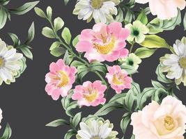 beautiful flower and leaves watercolor seamless pattern