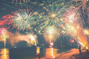 New Year fireworks on the beach. photo