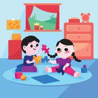 Children Playing Puzzles vector