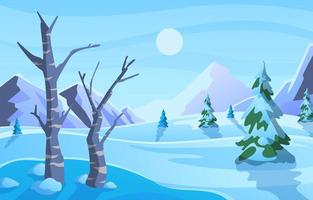Scenery of Winter with Mountain Background vector