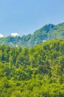 maravilloso paisaje de montaña y bosque con cielo nublado en Eslovenia.