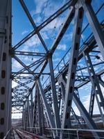 Railroad bridge of metal beams. photo