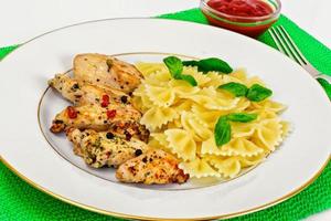 Grilled Chicken Fillet with Pasta Bows photo