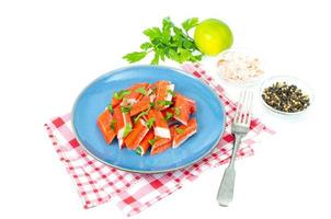 Crab sticks, surimi, imitation, snack on plate. Studio Photo