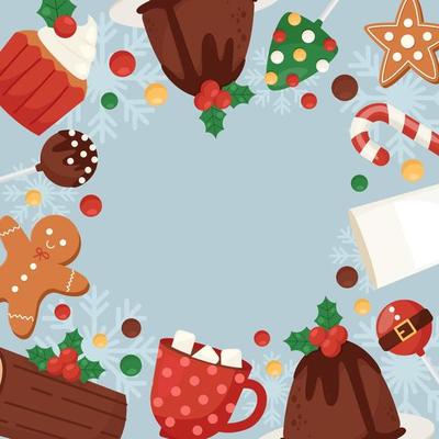 Cute Background with Different Christmas Food as a Frame