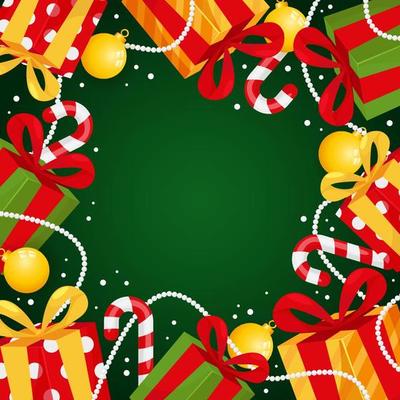 Christmas Background Template with Decorations and Gift Boxes