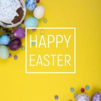 Colorful background with Easter eggs background. Happy Easter concept. Can be used as poster, background, holiday card photo