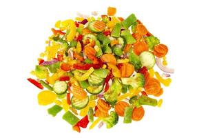 mezcla de verduras congeladas picadas en colores vivos. alimentación saludable. foto de estudio