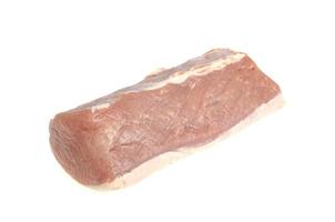 Fresh pink piece of raw pork meat, chop on white background. Studio Photo