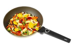 Mix of seasonal vegetables in frying pan. Studio Photo