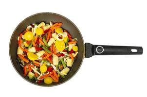 Mix of seasonal vegetables in frying pan. Studio Photo