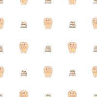 Hand drawn cute animals. Seamless pattern. A bunny with striped ears and a belly. Cake with candles. White background. Vector. vector