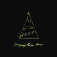 Sparkling Christmas Tree with shiny dust. Green Metallic outline icon on a dark background. Merry Christmas and Happy New Year 2022. Vector illustration.