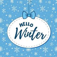 Hello Winter 2022. Lettering with snowflakes. Winter vector illustration.