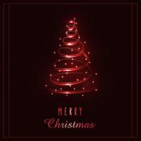 Glowing Magic Christmas Tree. Red twinkling wonderful lights. Merry Christmas and Happy New Year 2022. Vector illustration.