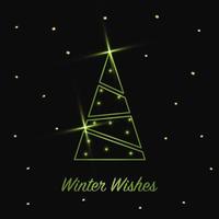 Sparkling Christmas Tree with shiny dust. Green Metallic outline icon on a dark background. Merry Christmas and Happy New Year 2022. Vector illustration. Winter Wishes.
