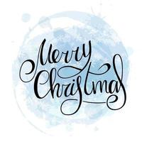 Merry Christmas. Black Handwritten lettering on a blue watercolor background with white snowflakes. New Year 2022. vector