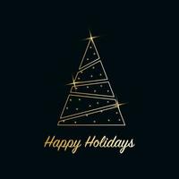 Sparkling Christmas Tree with shiny dust. Golden metallic outline icon on a dark blue background. Merry Christmas and Happy New Year 2022. Golden Metallic. Vector illustration. Happy Holidays.