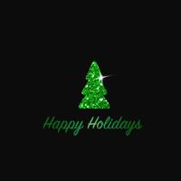 Sparkling Christmas Tree. Green Metallic glitter icon on a dark background. Merry Christmas and Happy New Year 2022. Vector illustration. Happy Holidays.