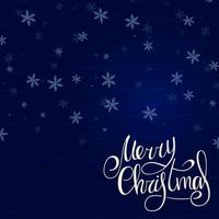 Merry Christmas. White Handwritten lettering on a dark blue background with snowflakes. New Year 2022. vector