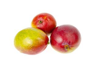 Ripe, juicy, sweet red-green mango. Exotic fruits isolated on white. Studio Photo