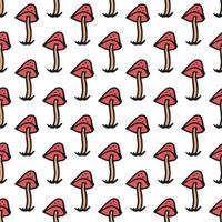 Seamless pattern. Doodle style hand drawn. Nature, animals and elements. Red fly agarics on a white background. vector