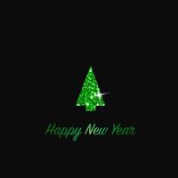 Sparkling Christmas Tree. Green Metallic glitter icon on a dark background. Merry Christmas and Happy New Year 2022. Vector illustration.